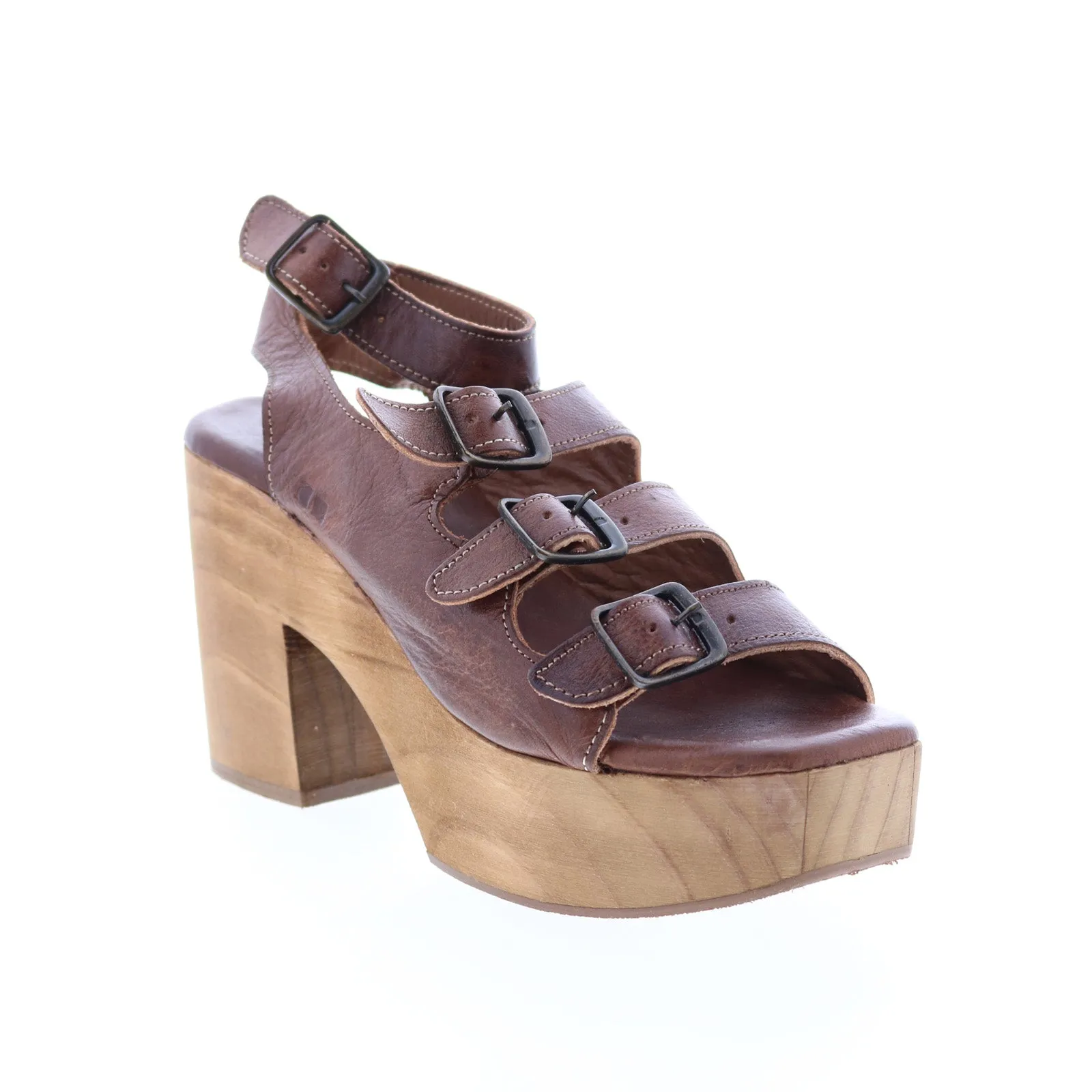 Bed Stu Jordyn F377005 Womens Brown Leather Hook & Loop Strap Heels Shoes