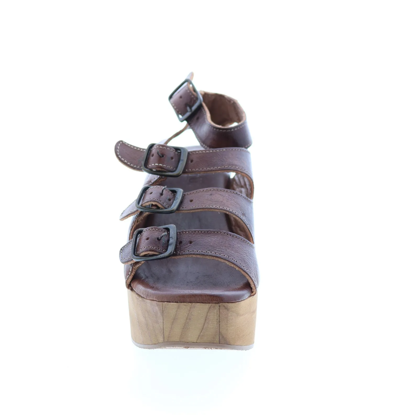 Bed Stu Jordyn F377005 Womens Brown Leather Hook & Loop Strap Heels Shoes