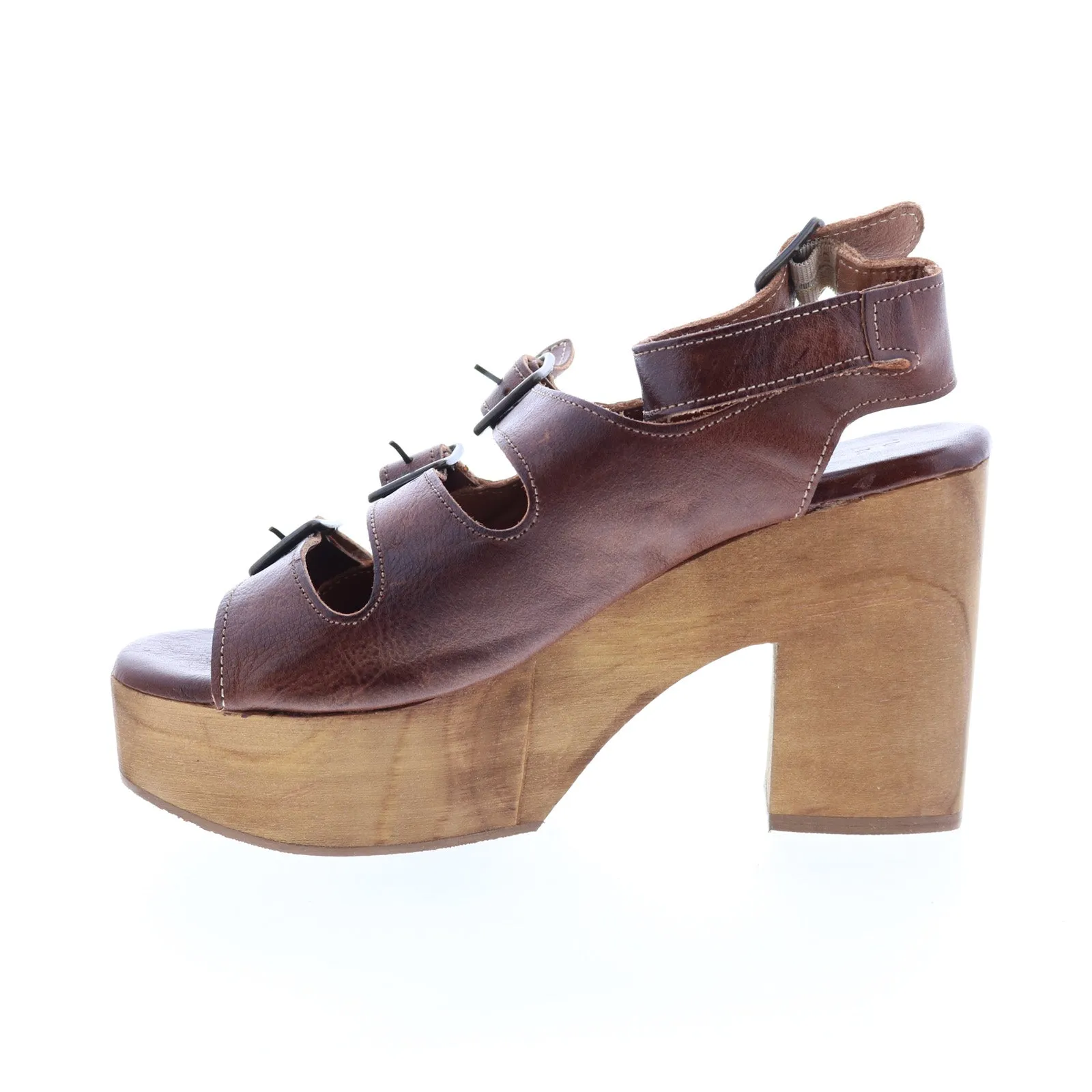 Bed Stu Jordyn F377005 Womens Brown Leather Hook & Loop Strap Heels Shoes