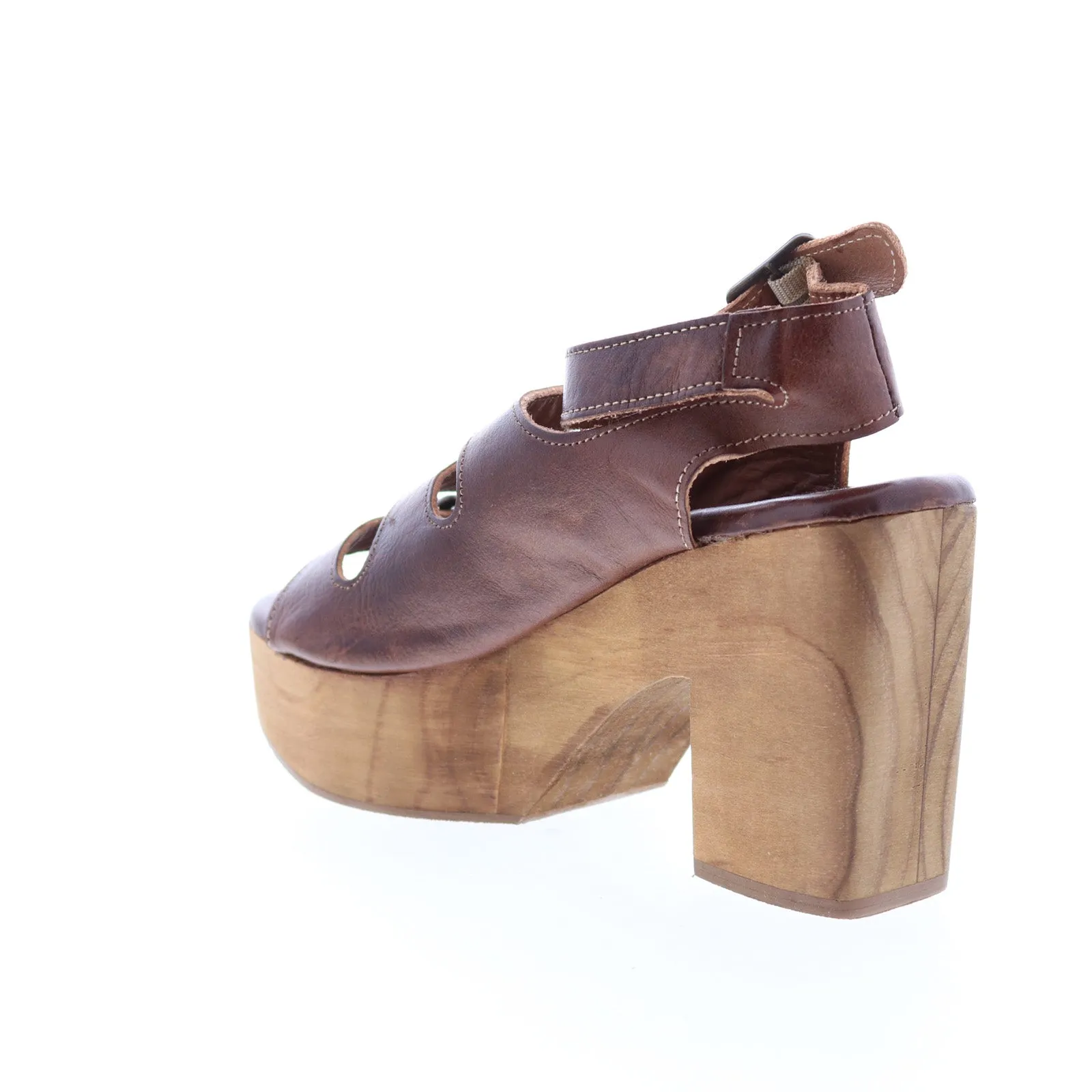Bed Stu Jordyn F377005 Womens Brown Leather Hook & Loop Strap Heels Shoes
